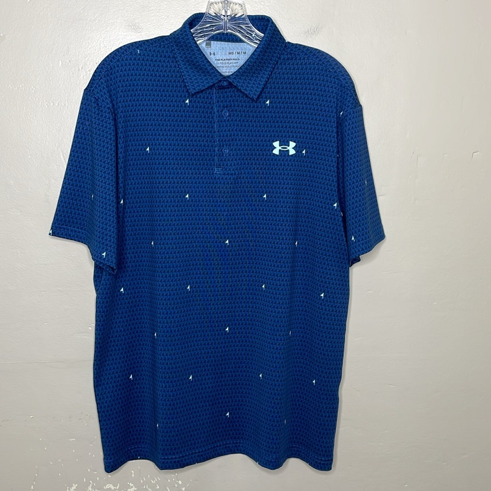 UNDER ARMOUR The Playoff Polo Golf Shirt Blue & Black Partial Button Medium